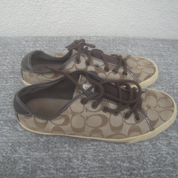 COACH Sneakers w/Tan-Brown Monogram on Fabric with Brown Leather trim - Picture 6 of 9